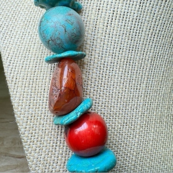 Natural polished stones multicolored necklace - Picture 5 of 7